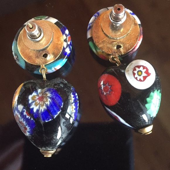 Vintage Murano Venetian glass heart earrings